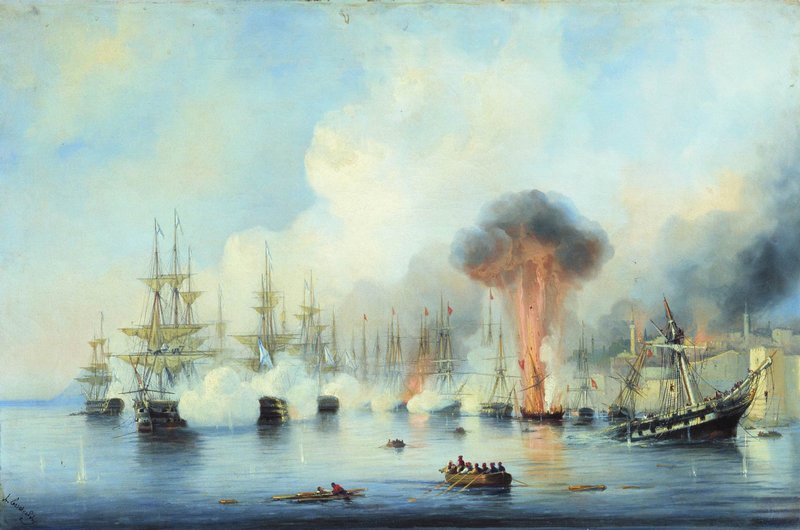 The Battle of Sinop, 1853, vintage artwork by Alexei Bogoliubov, 12x8" (A4) Poster
