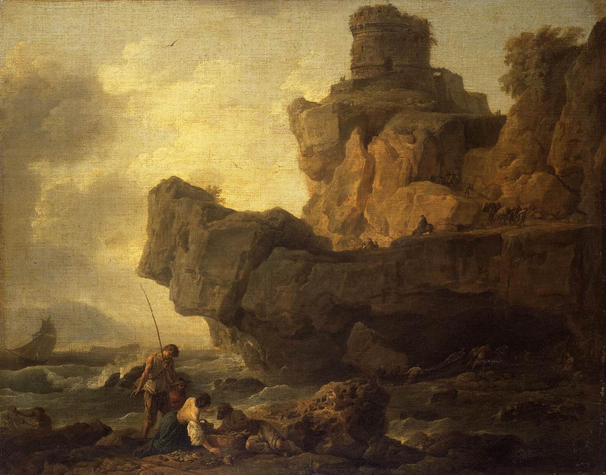 Rocks on a Seashore, vintage artwork by Claude-Joseph Vernet, 12x8" (A4) Poster