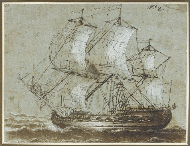 A Ship in Full Sail, vintage artwork by Pieter Mulier the Younger, 12x8" (A4) Poster