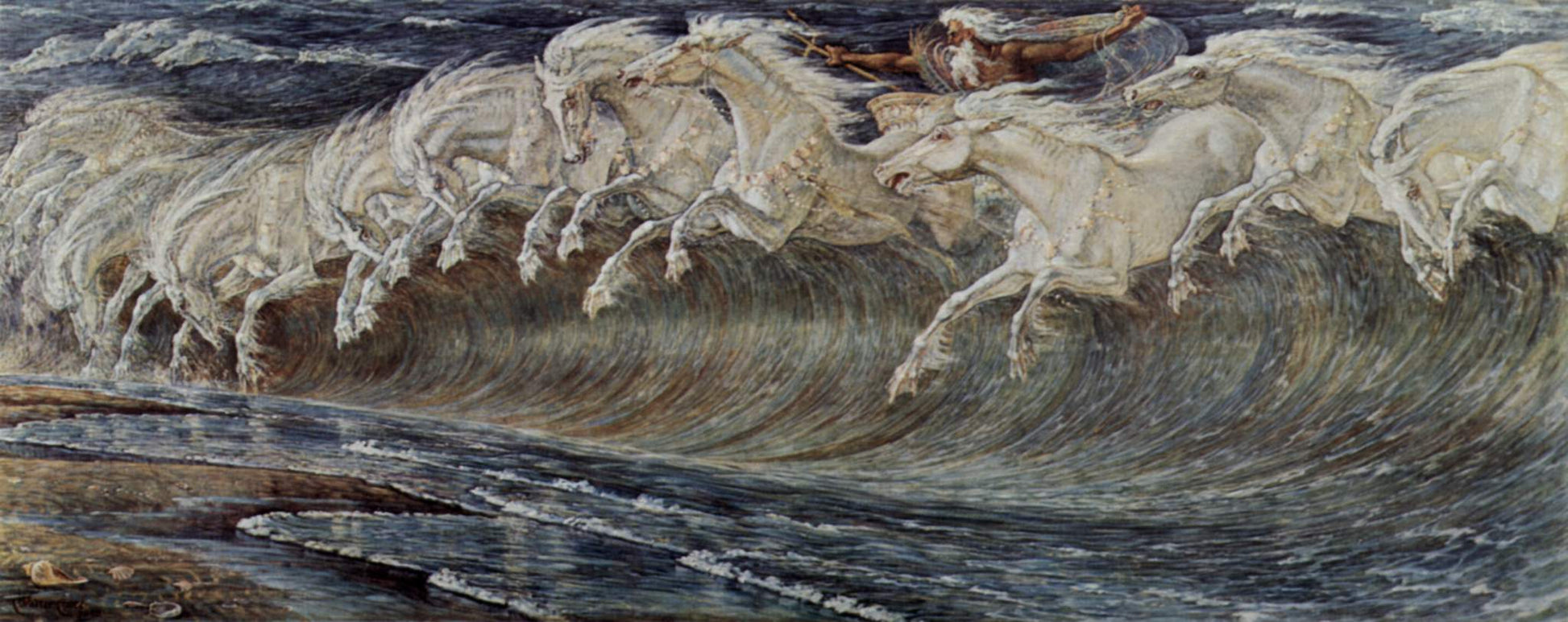 Neptun's Horses, vintage artwork by Walter Crane, 12x8" (A4) Poster