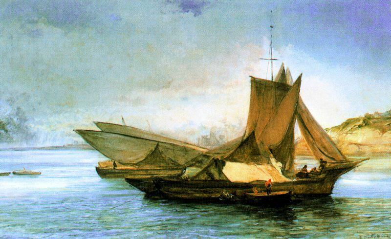 The Fishing Boat, vintage artwork by Ramon Marti Alsina, 12x8" (A4) Poster