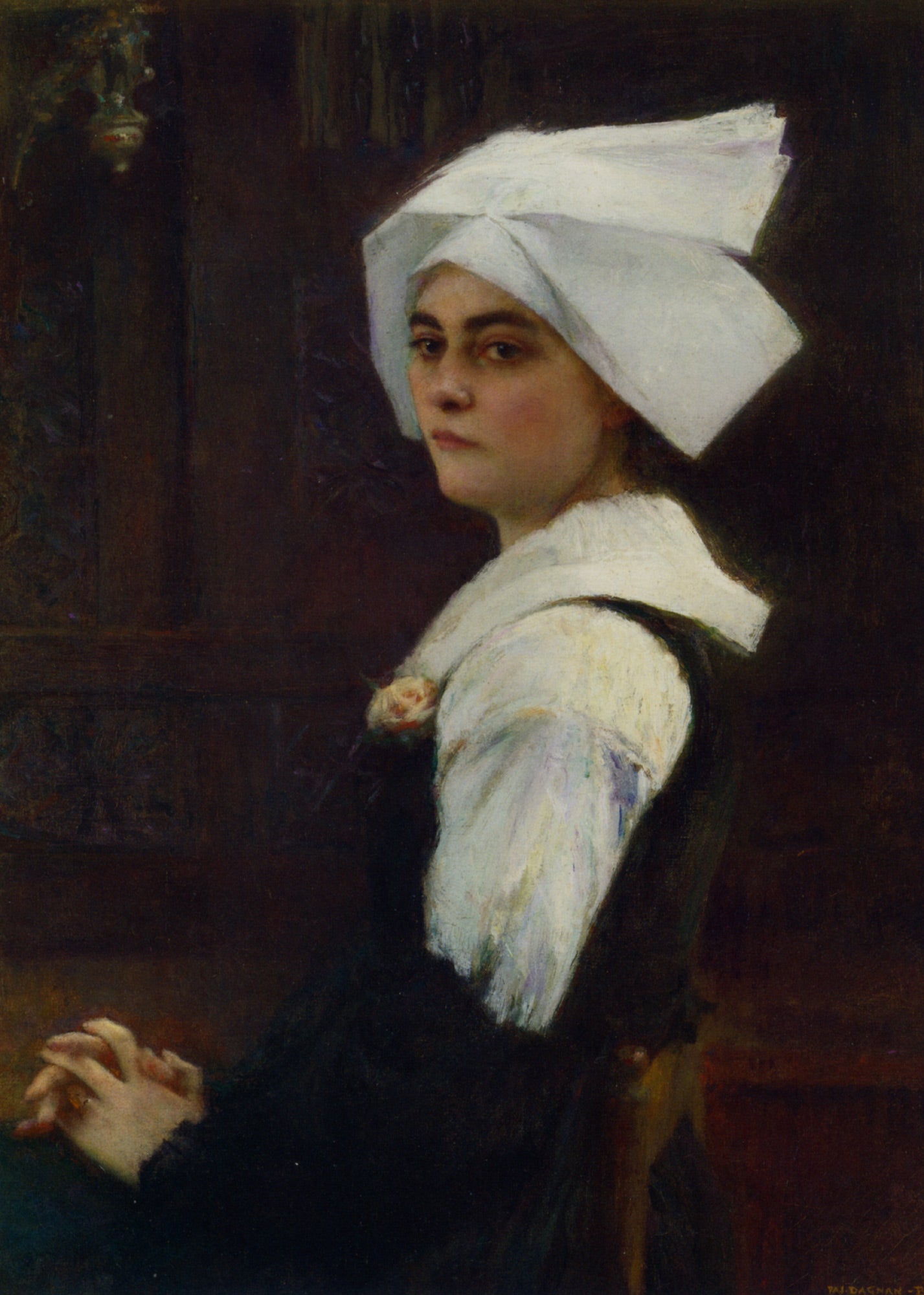 Portrait of Brittany Girl, vintage artwork by Pascal Dagnan-Bouveret, 12x8" (A4) Poster