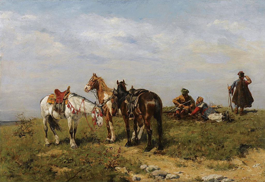 Resting cossaks, vintage artwork by Bohdan Kleczyński, 12x8" (A4) Poster