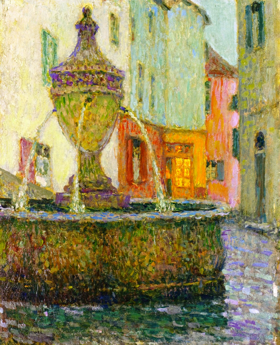 The Fountain, Saint-Paul-de-Vence, vintage artwork by Henri Le Sidaner, 12x8" (A4) Poster