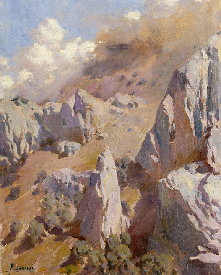 Paisaje Rocoso, vintage artwork by Fernando Cabrera Canto, 12x8" (A4) Poster