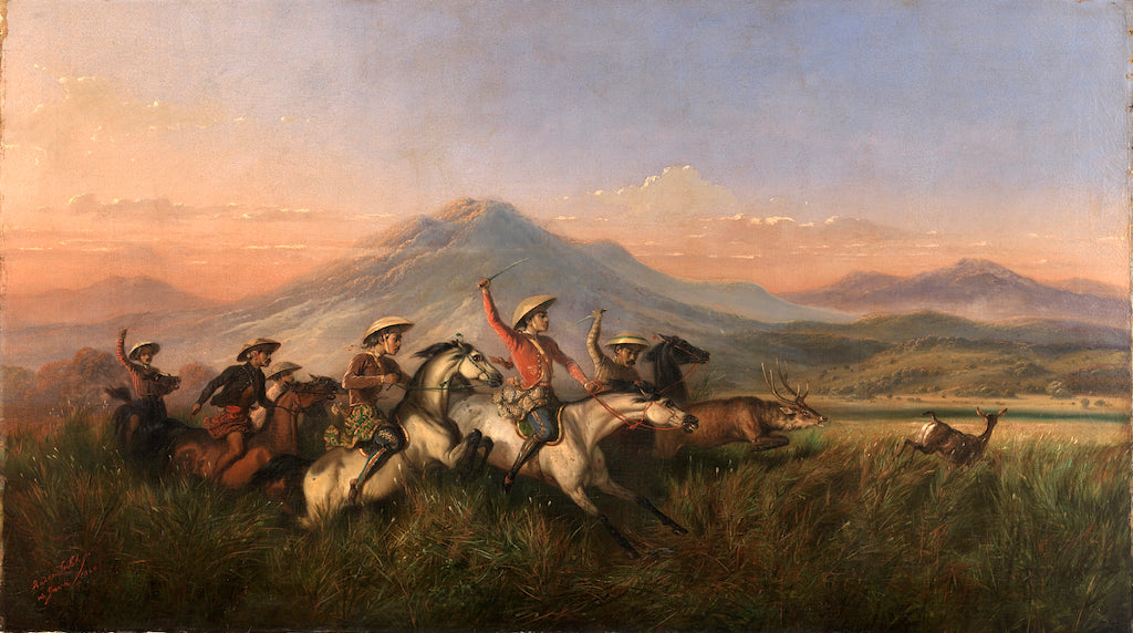Six Horsemen Chasing Deer, vintage artwork by Raden Saleh Sjarif Boestaman, A3 (16x12") Poster Print