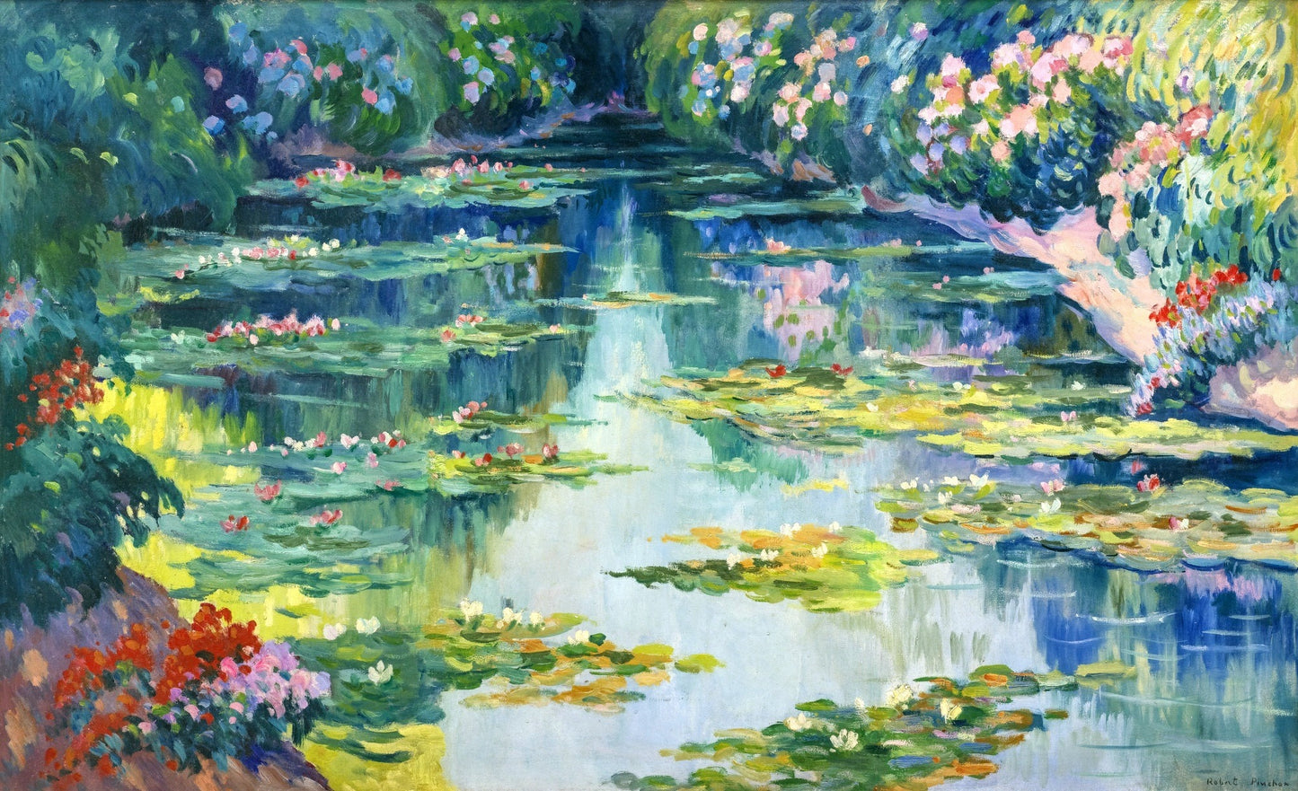Pond with Water Lilies, vintage artwork by Robert Antoine Pinchon, 12x8" (A4) Poster