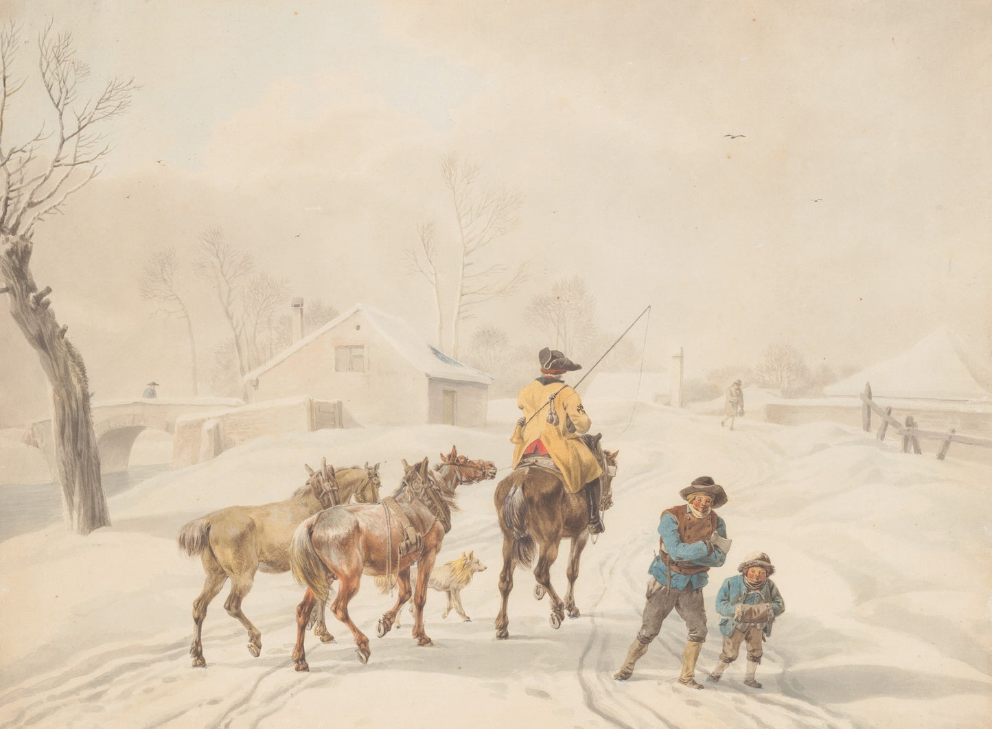 Postilion on Horse in a Winter Landscape, vintage artwork by Wilhelm von Kobell, 12x8" (A4) Poster