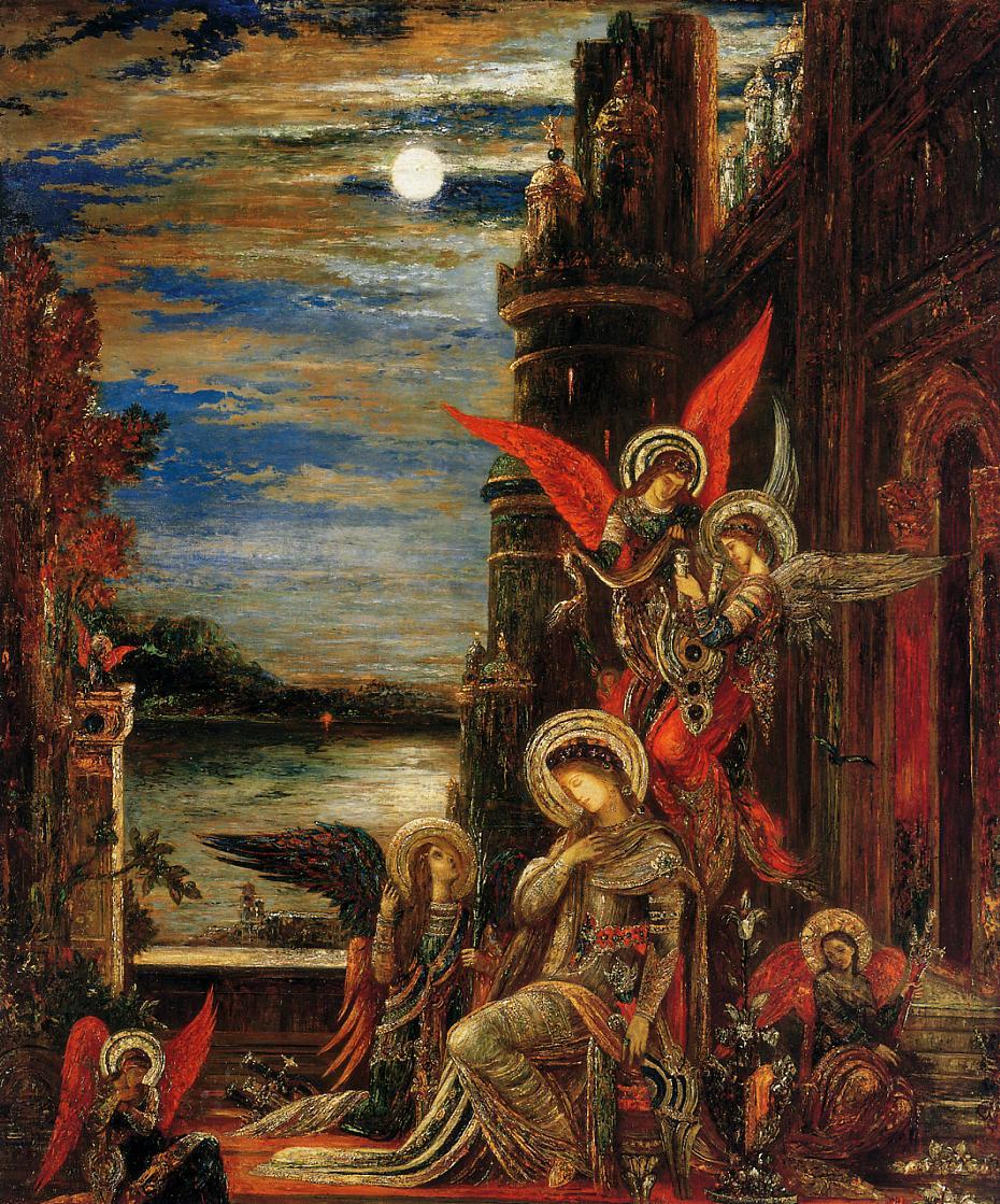 Saint Cecilia: Angels Announcing Her Impending Martyrdom, vintage artwork by Gustave Moreau, 12x8" (A4) Poster