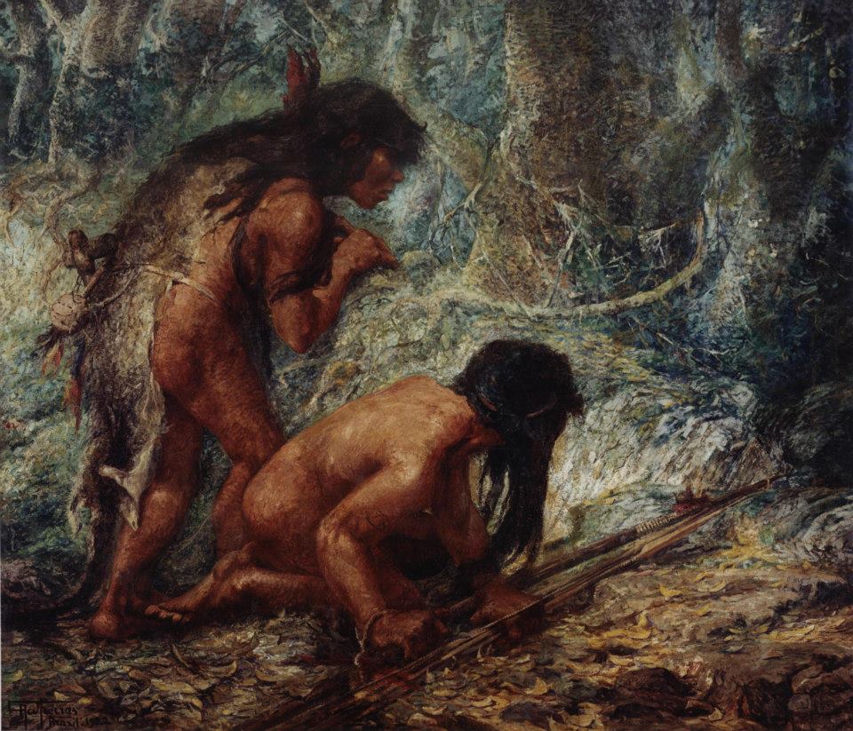 Primitive Men, vintage artwork by Antonio Parreiras, 12x8" (A4) Poster