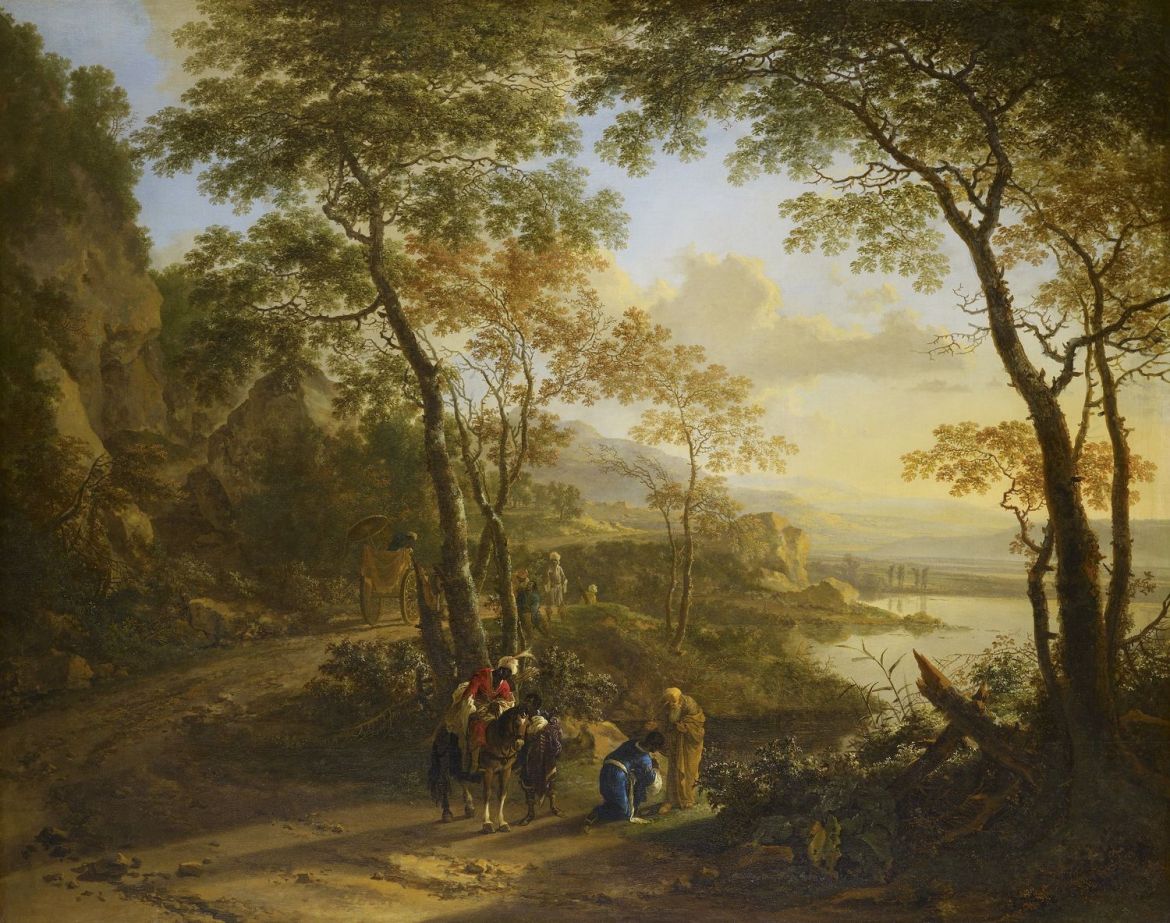 Landscape with Saint Philip Baptizing the Eunuch, vintage artwork by Jan Both, 12x8" (A4) Poster