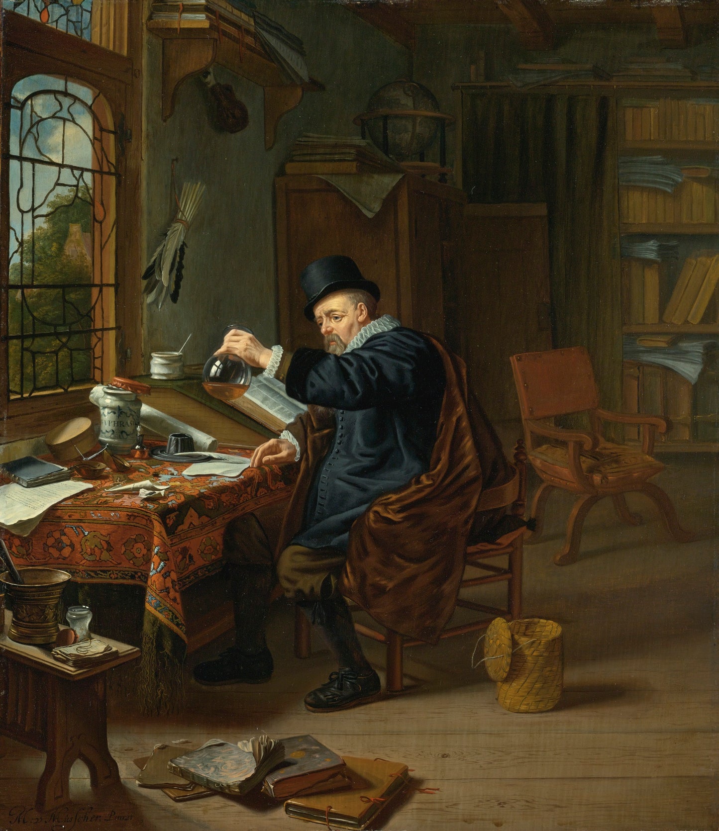 A Doctor in His Studio, vintage artwork by Michiel van Musscher, 12x8" (A4) Poster