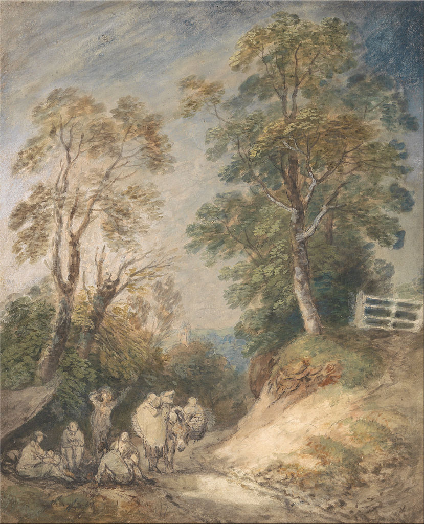 Country Lane with Gypsies Resting, vintage artwork by Thomas Gainsborough, 12x8" (A4) Poster