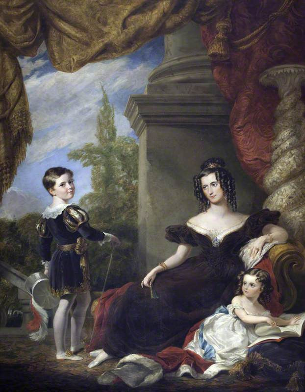 Louisa Barbara Catherine Philips, Countess of Lichfield, with Two of Her Children, vintage artwork by George Hayter, 12x8" (A4) Poster