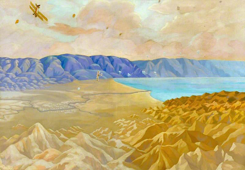 The Dead Sea: An Enemy Aeroplane over the Dead Sea, Palestine, vintage artwork by Sydney William Carline, 12x8" (A4) Poster