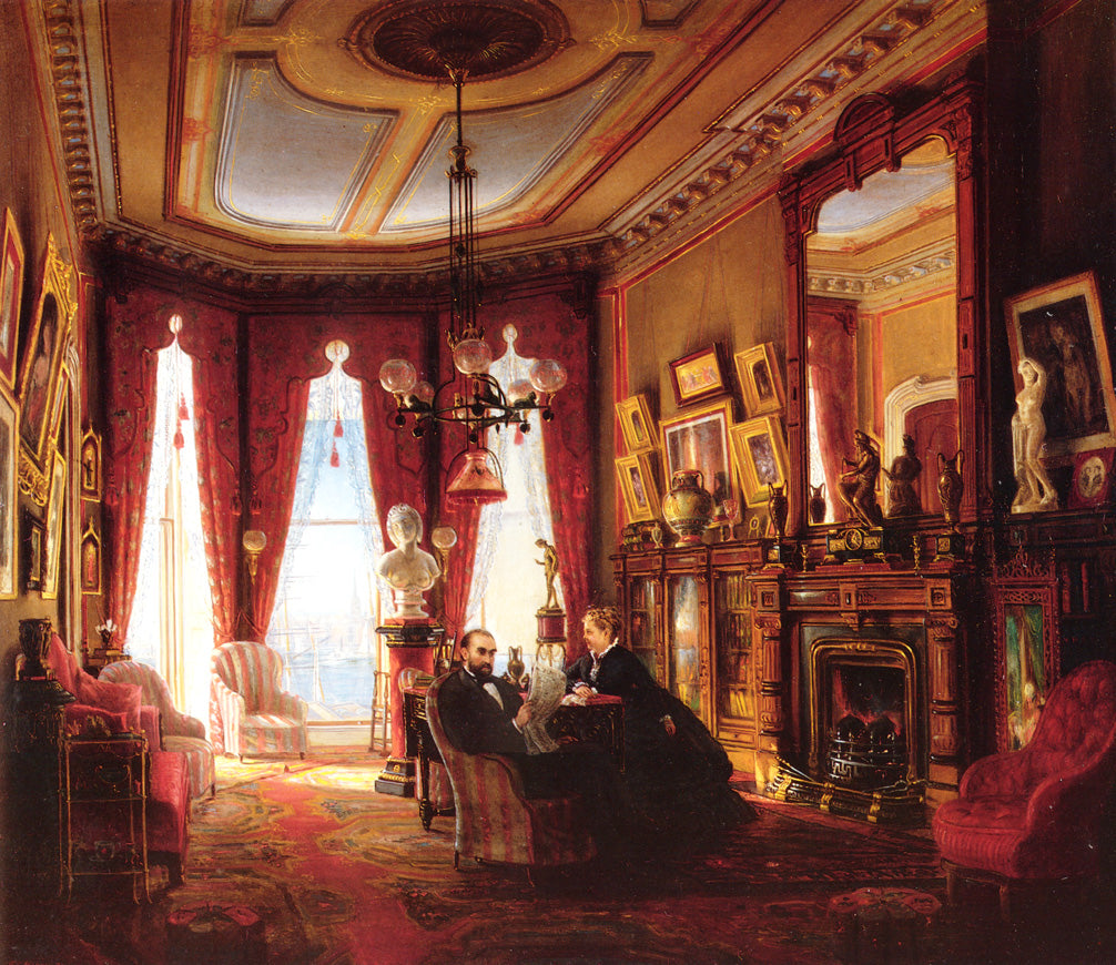 Parlor on Brooklyn Heights of Mr. and Mrs. John Ballard, vintage artwork by Edward Lamson Henry, 12x8" (A4) Poster
