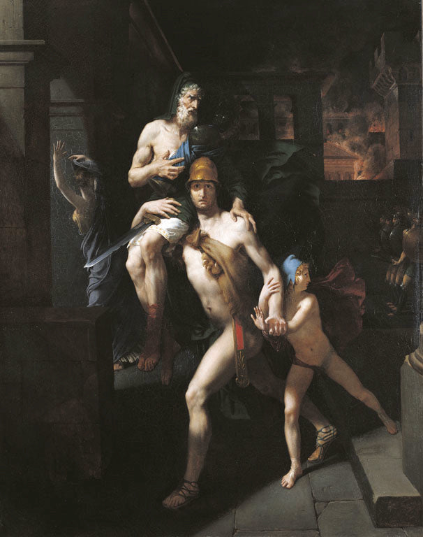 Aeneas Rescuing his Father from Troy, vintage artwork by Merry-Joseph Blondel, 12x8" (A4) Poster