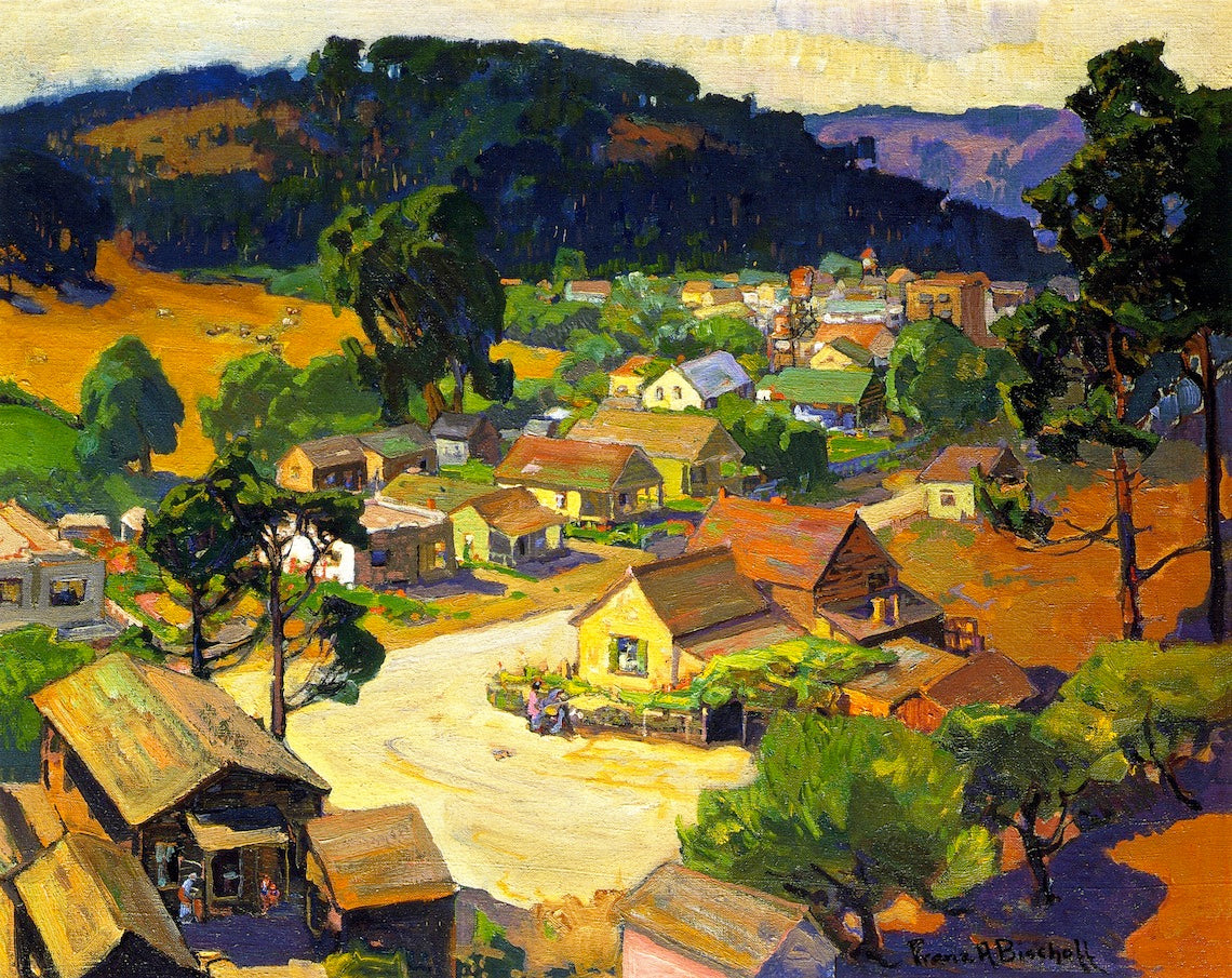Cambria, a Peaceful California Village, vintage artwork by Franz Bischoff, 12x8" (A4) Poster