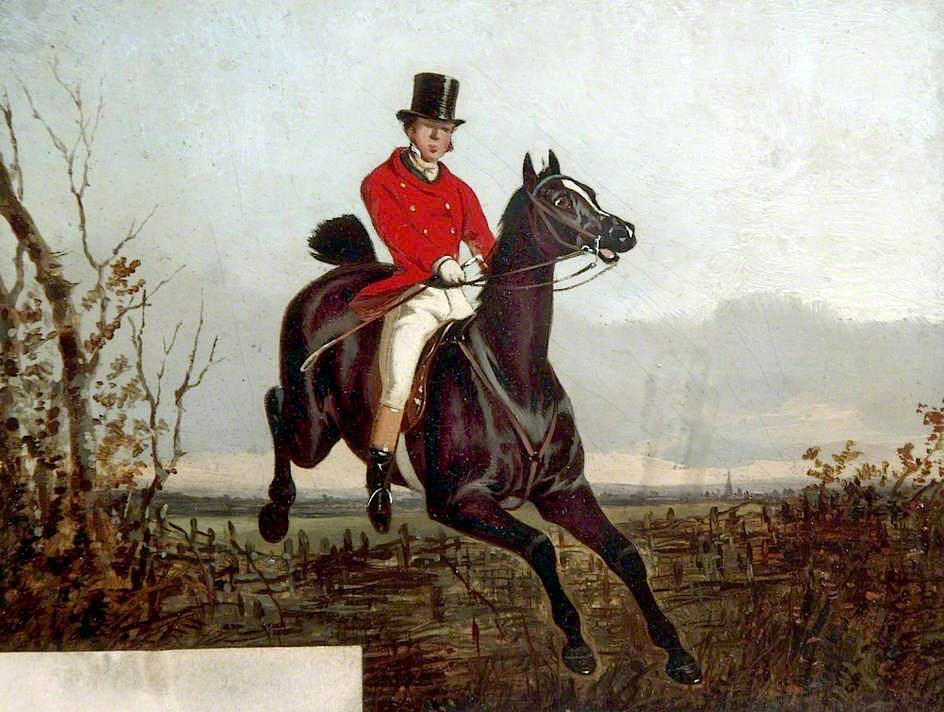 Gentleman on a Black Horse Taking a Fence, vintage artwork by John Dalby , A3 (16x12") Poster Print