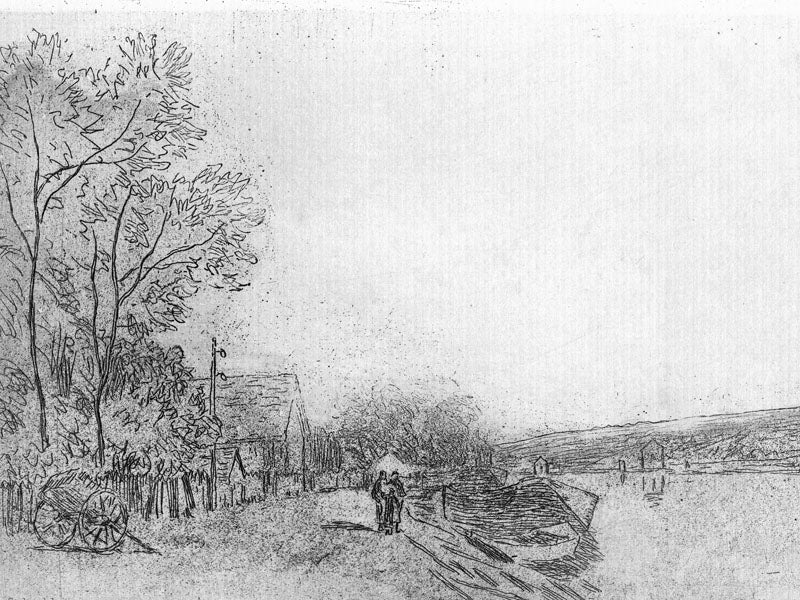 Banks of the Seine with Small Wagon, vintage artwork by Alfred Sisley, 12x8" (A4) Poster