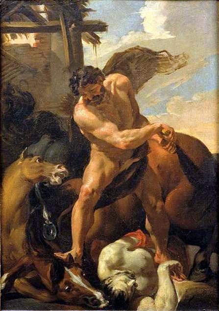 Hercules Vanquishing Diomedes (small version), vintage artwork by Charles Le Brun, 12x8" (A4) Poster
