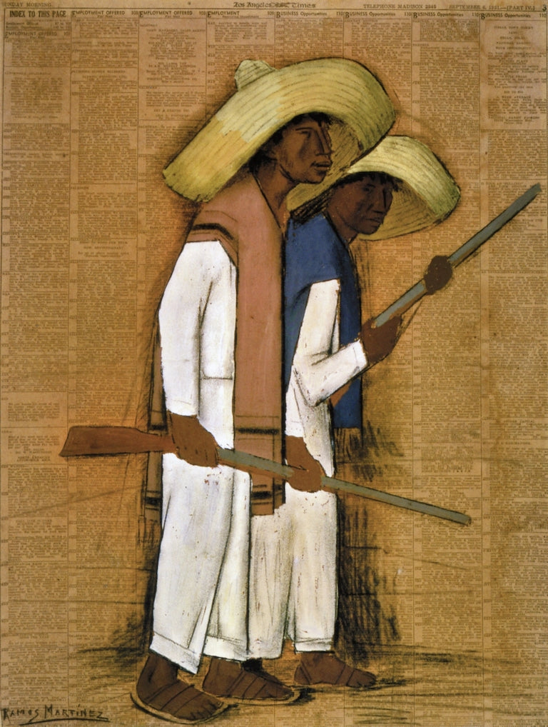 Dos Hombres con Fusiles, vintage artwork by Alfredo Ramos Martinez, 12x8" (A4) Poster