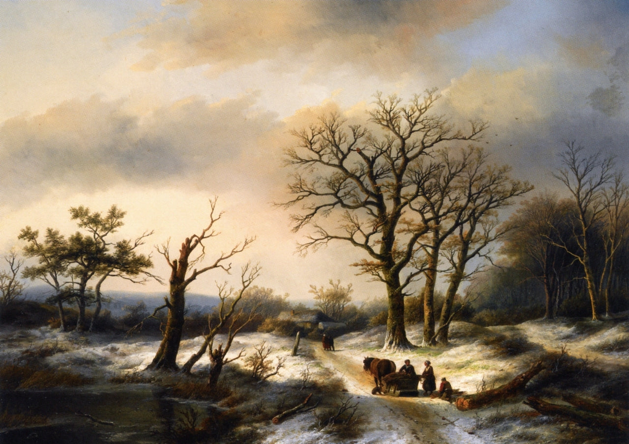 Wood Gatherers on a Snowy Path, vintage artwork by Jan Jacob Spohler, A3 (16x12") Poster Print