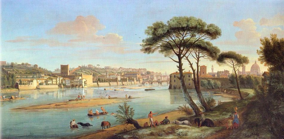 L’Arno alla Pescaia di ponte San Niccolò., vintage artwork by Caspar van Wittel, 12x8" (A4) Poster