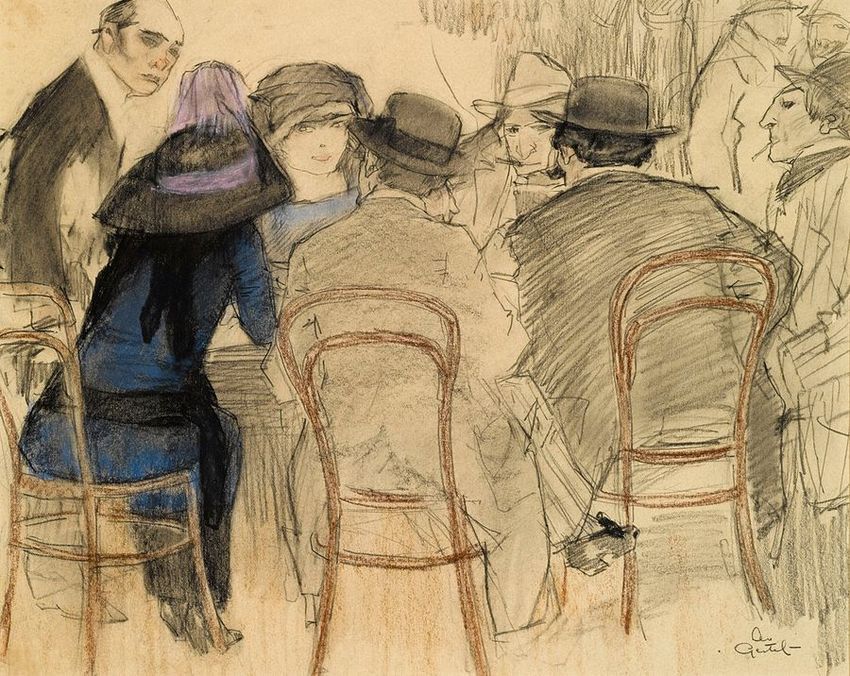 Cafe Scene, vintage artwork by Leo Gestel, 12x8" (A4) Poster