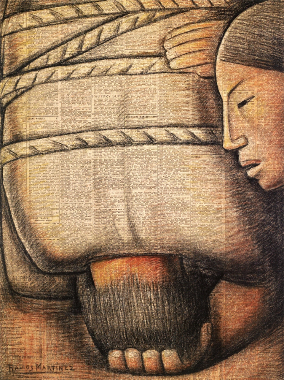 Cautiverio, vintage artwork by Alfredo Ramos Martinez, 12x8" (A4) Poster