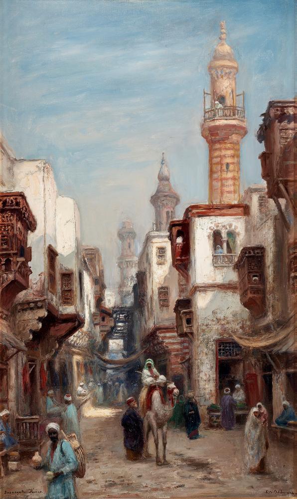 Bazaar Street in Cairo, vintage artwork by Frans Wilhelm Odelmark, 12x8" (A4) Poster