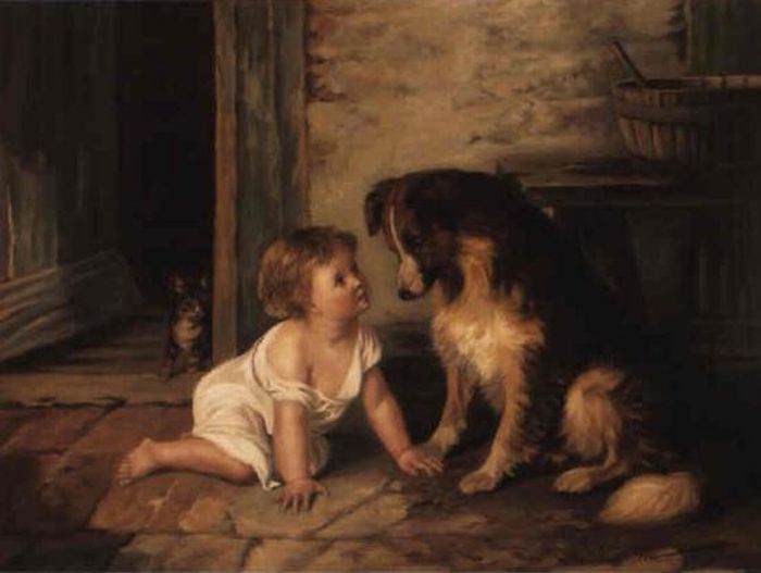 Making Friends with a Collie, vintage artwork by Arthur Hacker, 12x8" (A4) Poster