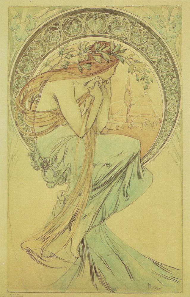 Study for Poetry (The Arts) by Alfons Mucha,A3(16x12")Poster