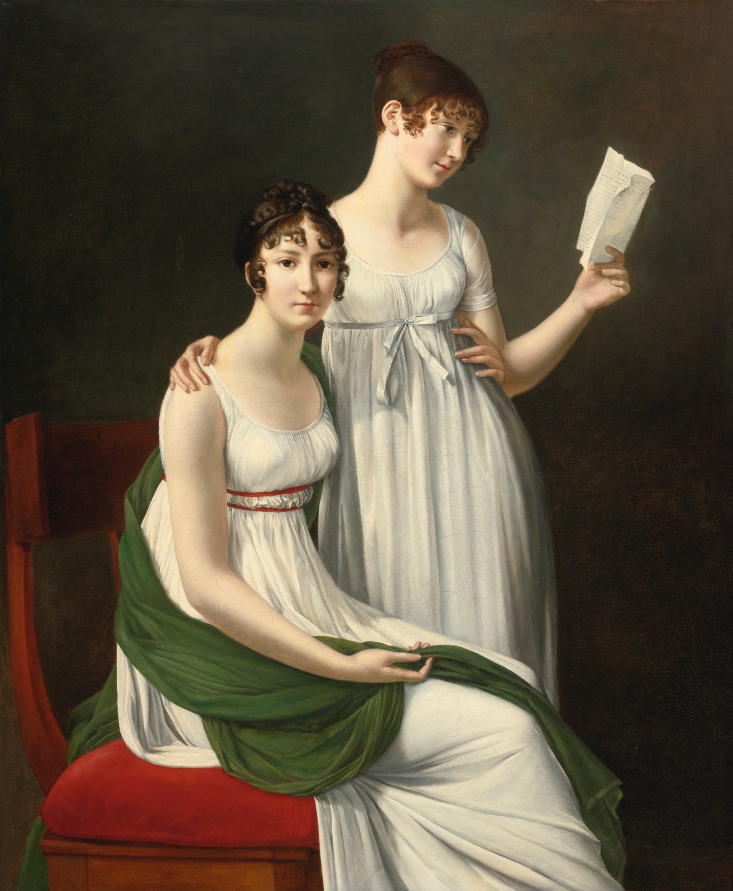 Portrait of Two Women, Said to Be the Baroness Pichon and Mme de Fourcroy, vintage artwork by Henri-François Riesener, 12x8" (A4) Poster