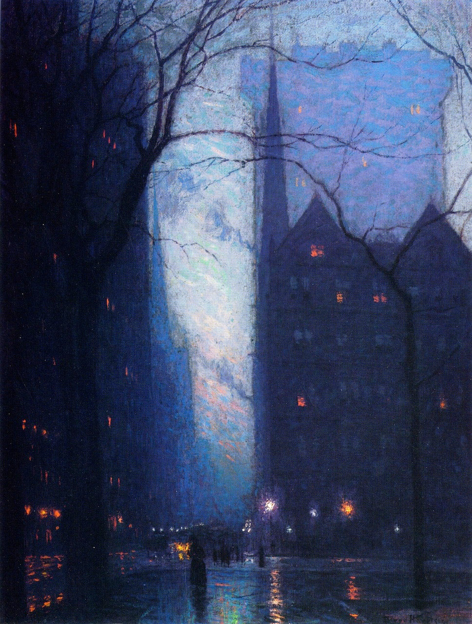 Fifth Avenue at Twilight, vintage artwork by Lowell Birge Harrison, 12x8" (A4) Poster