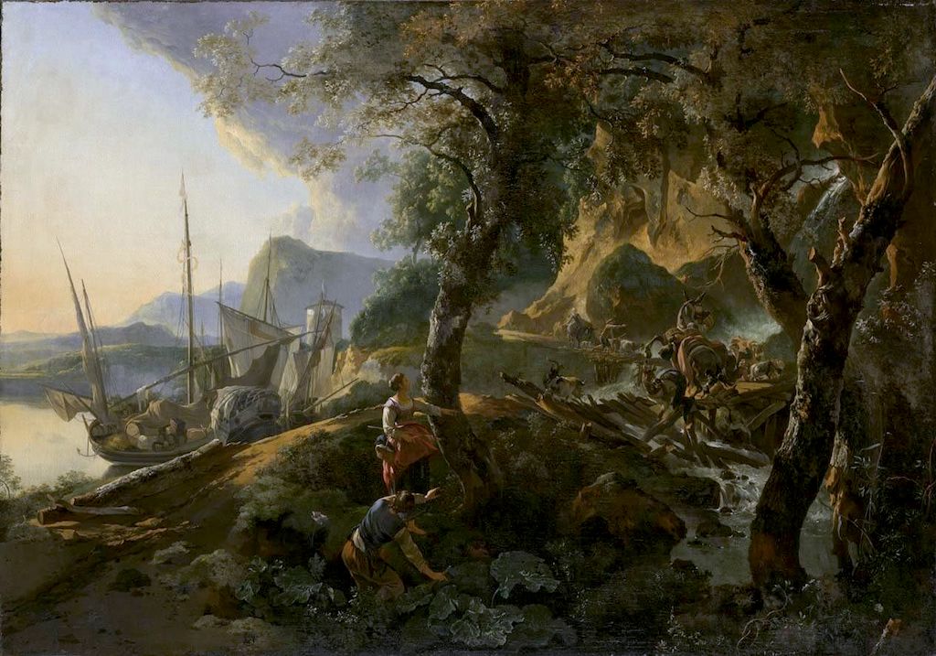 Landscape with Collapsing Bridge, vintage artwork by Adam Pynacker, 12x8" (A4) Poster