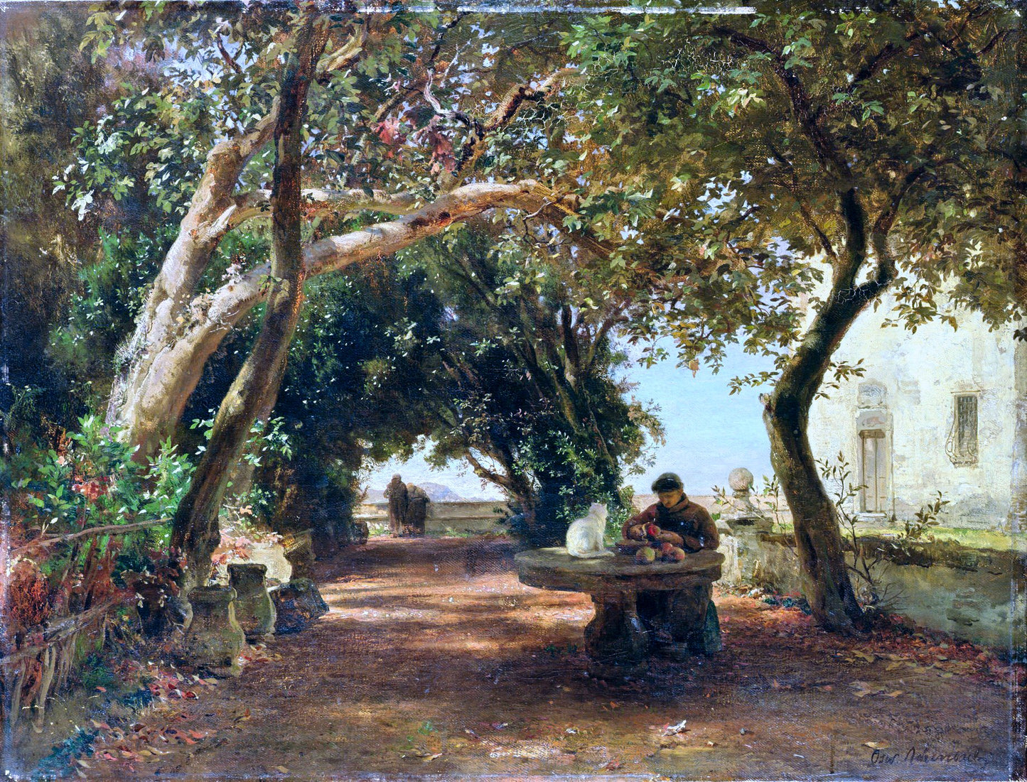Italian Monastery Garden, vintage artwork by Oswald Achenbach, 12x8" (A4) Poster