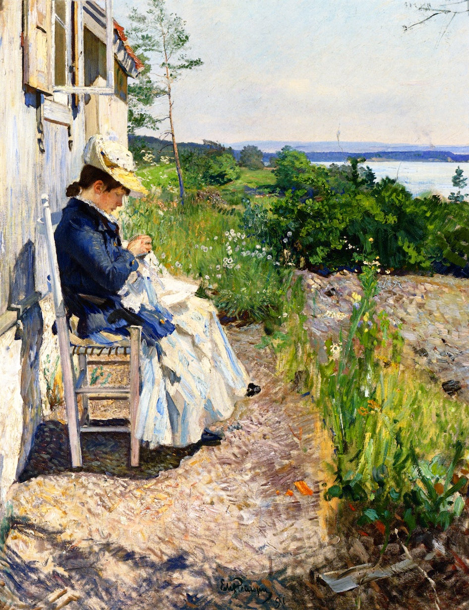 Sunshine, Kalvøya, vintage artwork by Eilif Peterssen, 12x8" (A4) Poster