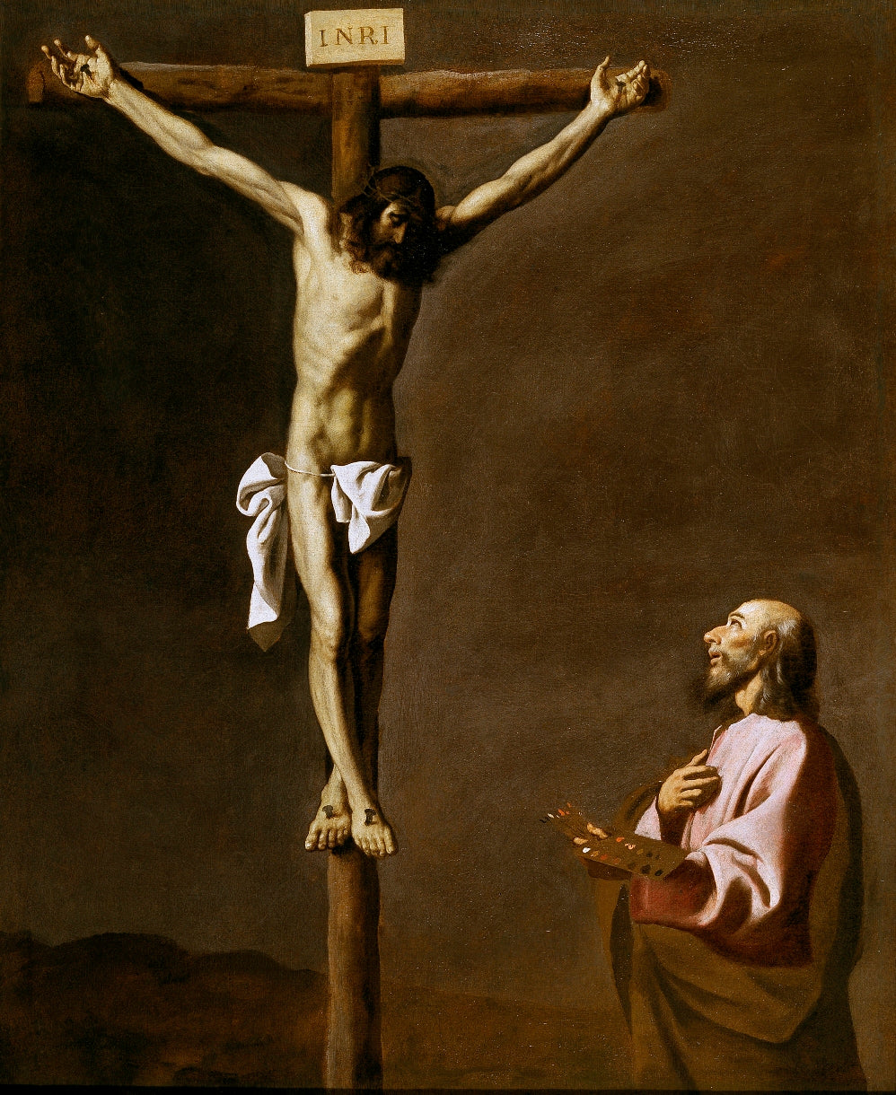 Saint Luke as a Painter before Christ on the Cross, vintage artwork by Francisco de Zurbarán, 12x8" (A4) Poster