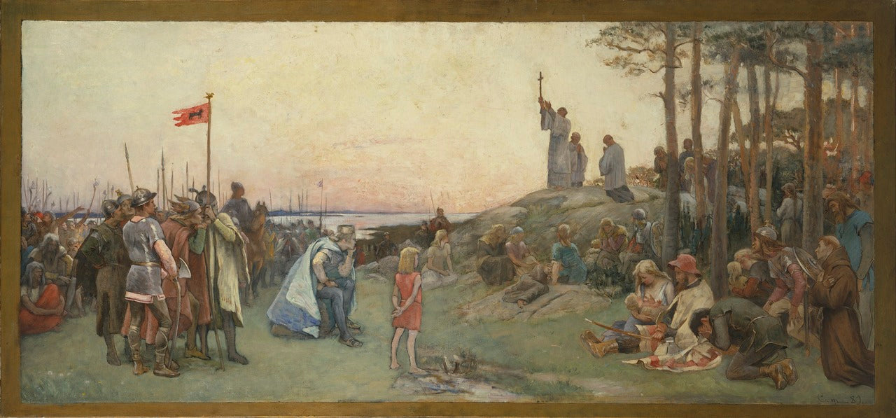 Ansgar Preaching Christianity, vintage artwork by Gustaf Cederstrom, 12x8" (A4) Poster