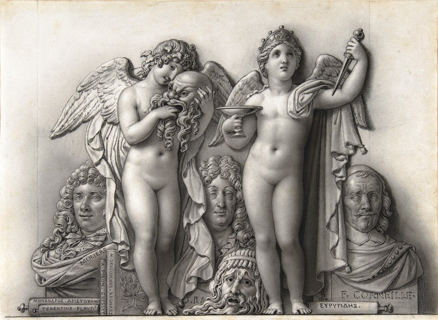 Comedy and Tragedy, vintage artwork by Anne-Louis Girodet de Roussy-Trioson, 12x8" (A4) Poster