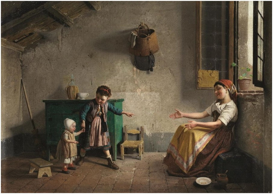 The First Steps, vintage artwork by Gaetano Chierici, 12x8" (A4) Poster