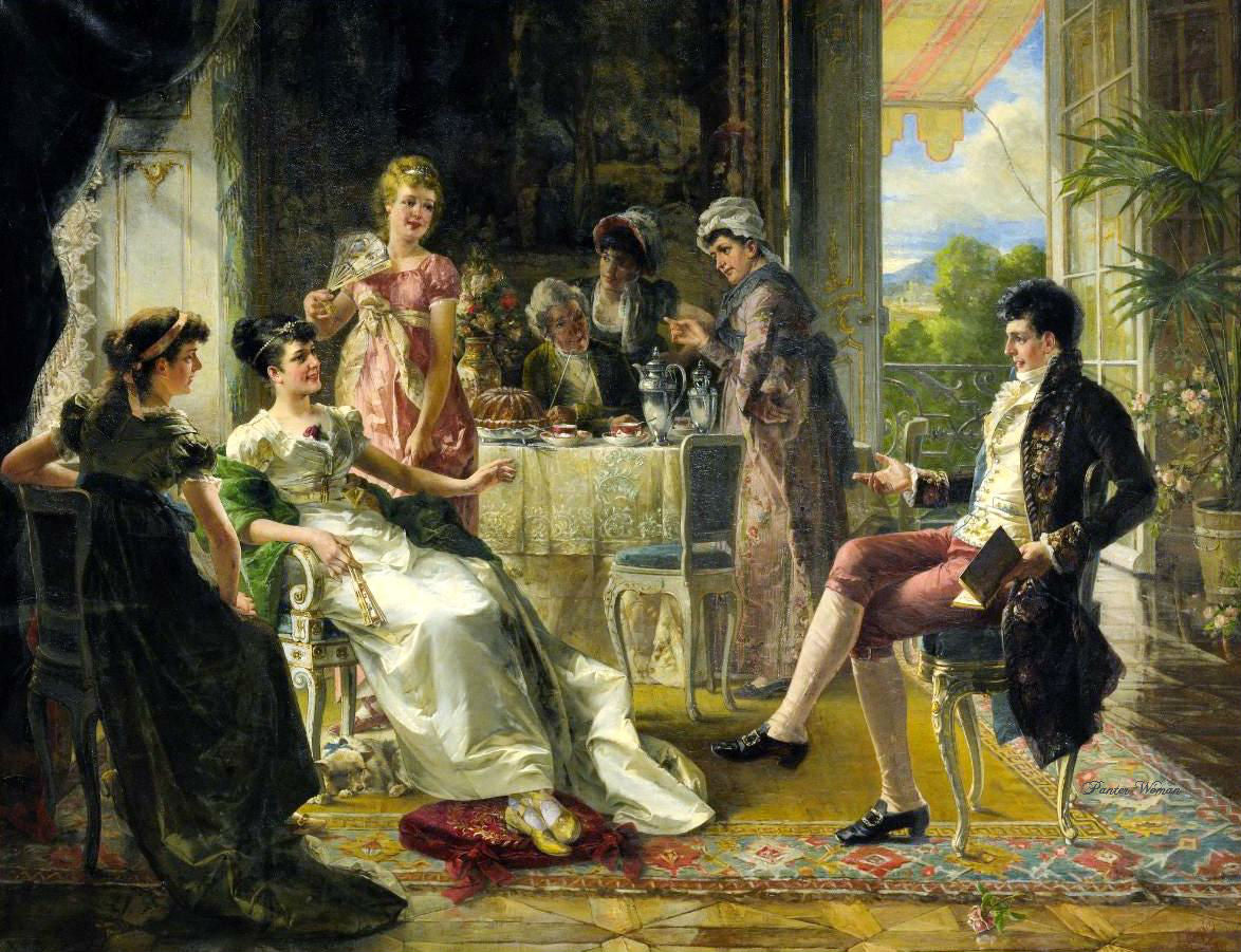 Repartee on a Summer Afternoon, vintage artwork by Carl Herpfer, 12x8" (A4) Poster