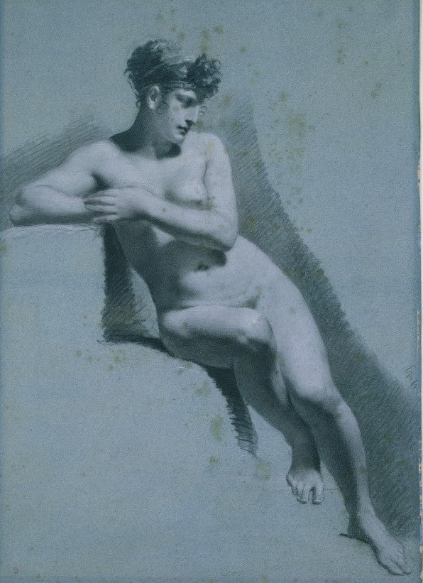 Study of a Nude Woman, Seated Looking to the Right, vintage artwork by Pierre-Paul Prud'hon, 12x8" (A4) Poster