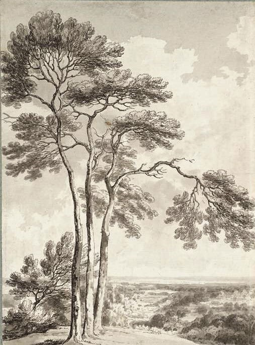 Three Trees on a Hill, vintage artwork by Thomas Hearne, 12x8" (A4) Poster