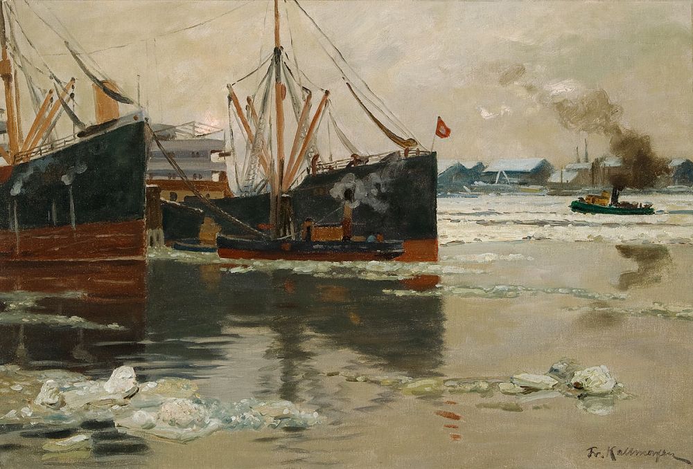 On the Elbe, vintage artwork by Friederich Kallmorgen, 12x8" (A4) Poster