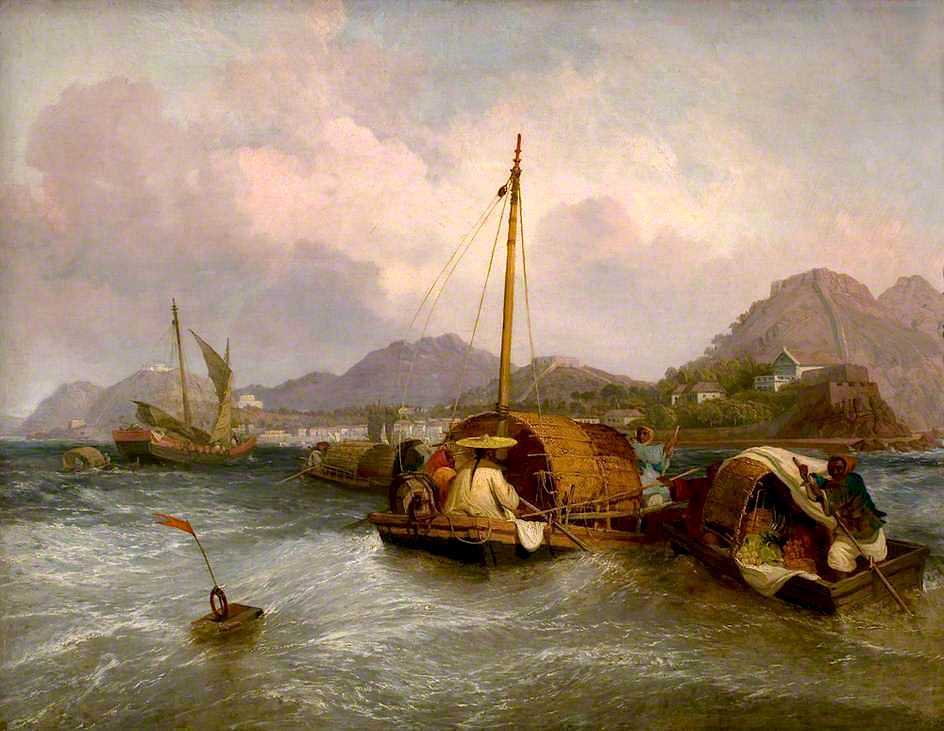 Egg Boats off Macao, China, vintage artwork by Attributed to William Daniell, 12x8" (A4) Poster