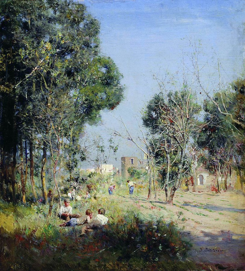 Woods near Torro del Greco, vintage artwork by Ivan Pokhitonov, 12x8" (A4) Poster