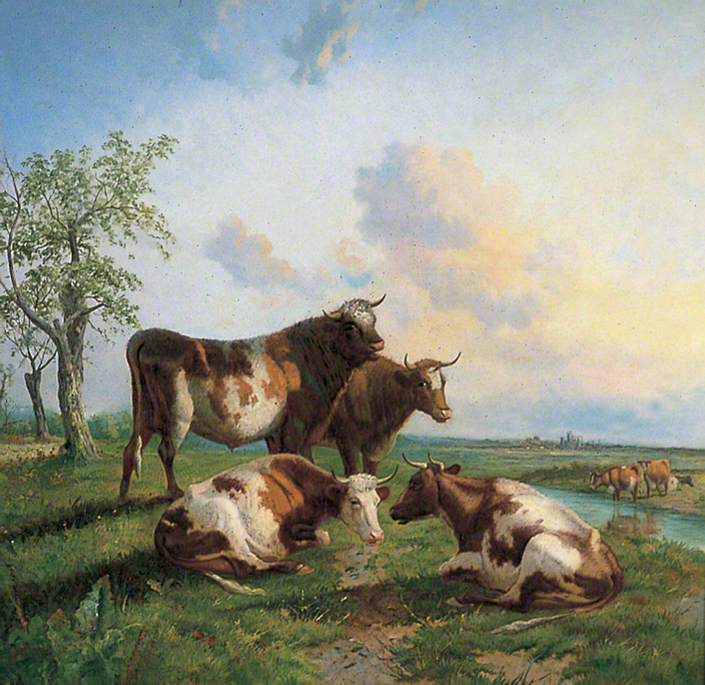 Cattle on the Banks of the River Stour, vintage artwork by Thomas Sidney Cooper, A3 (16x12") Poster Print