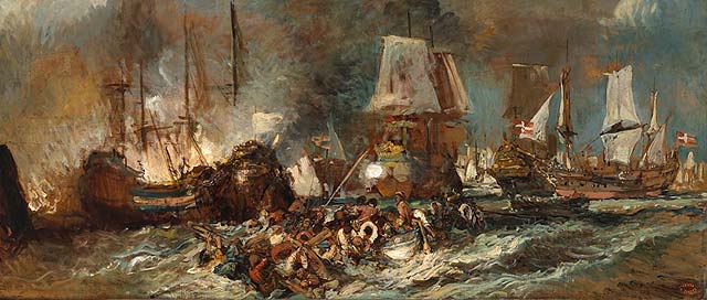 Naval Combat, vintage artwork by Eugène Isabey, A3 (16x12") Poster Print